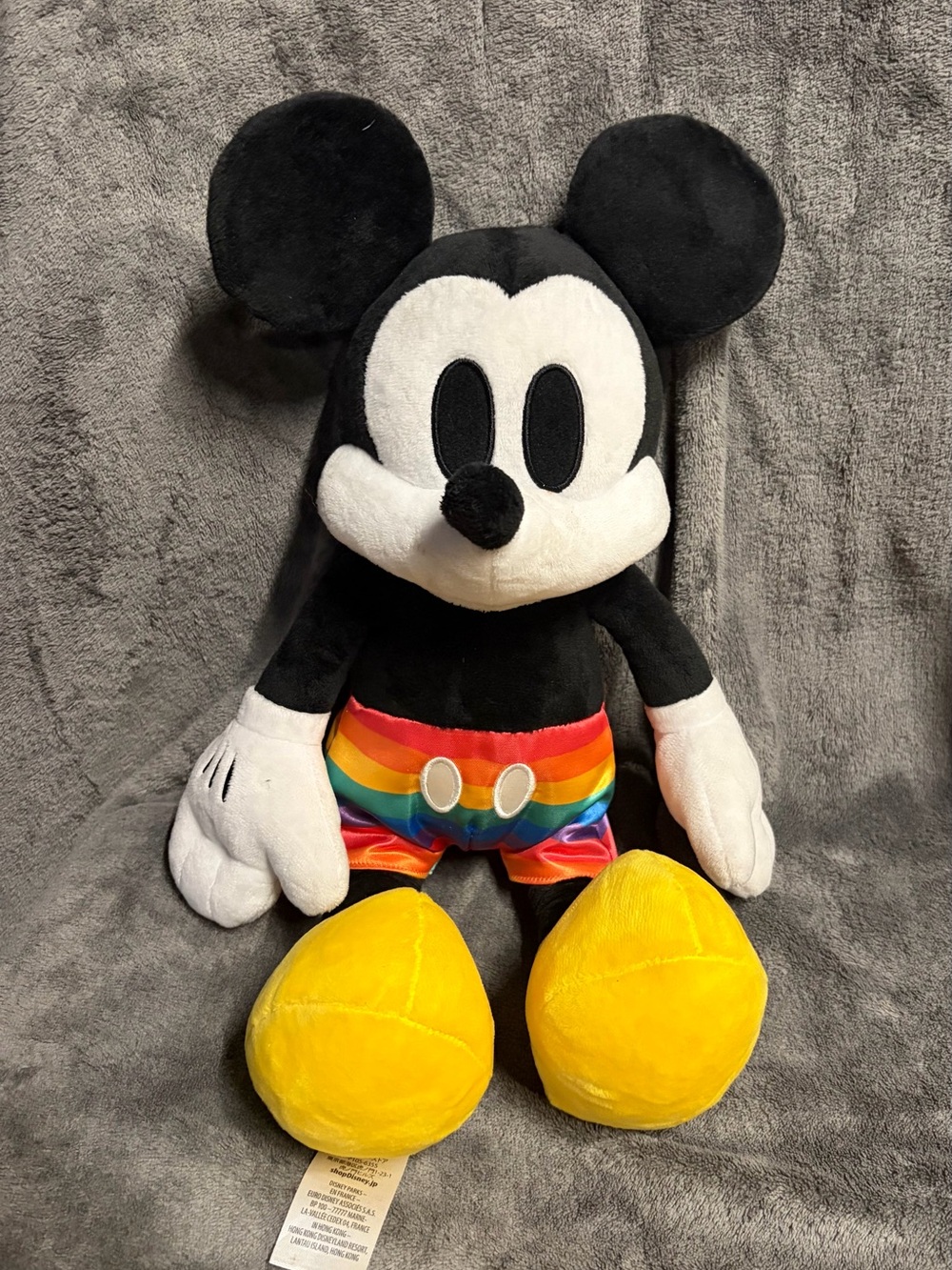 Disney Black Mickey Plush with Rainbow Shorts and Yellow Shoes Pride Collection